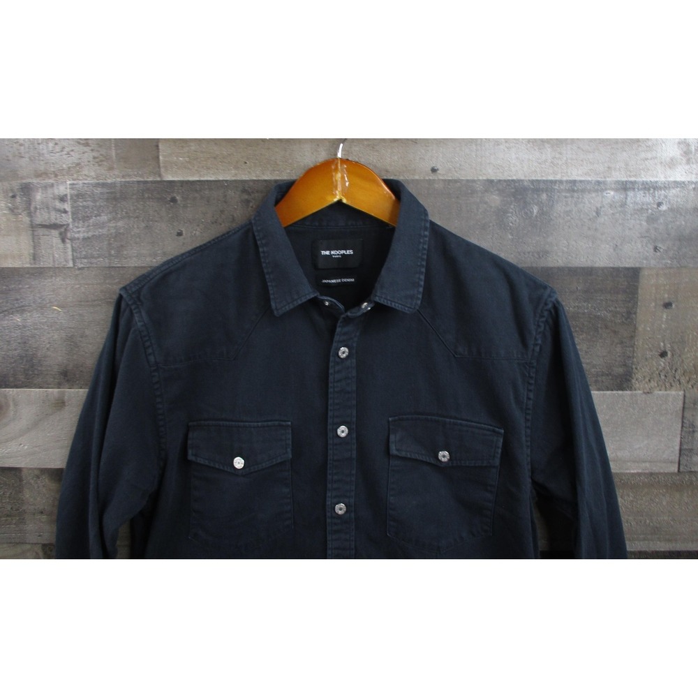 The Kooples Shirt Mens Medium Black Japanese Denim Western Snap Button Up